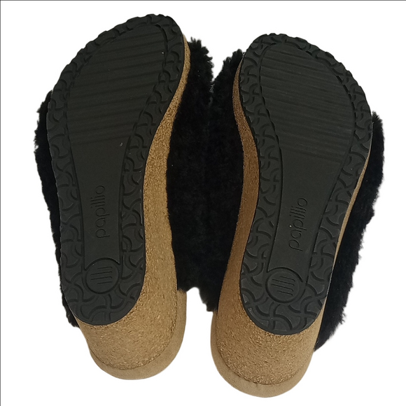 🆕 BIRKENSTOCK PAPILLIO "NAMICA" BLACK TEDDY SHEARLING WOOL OPEN TOE WEDGE MULES - Picture 11 of 16